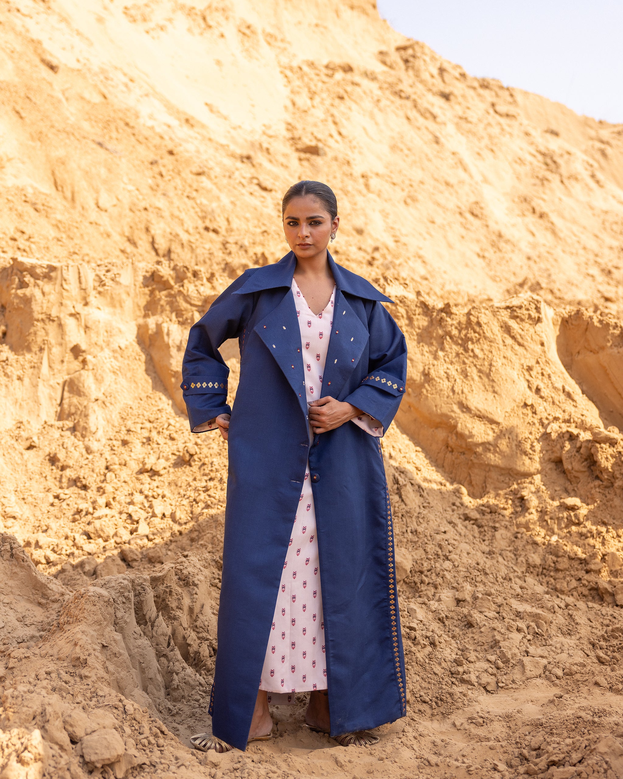 Kosha Dress & Jacket Set - Blue & Desert Sand