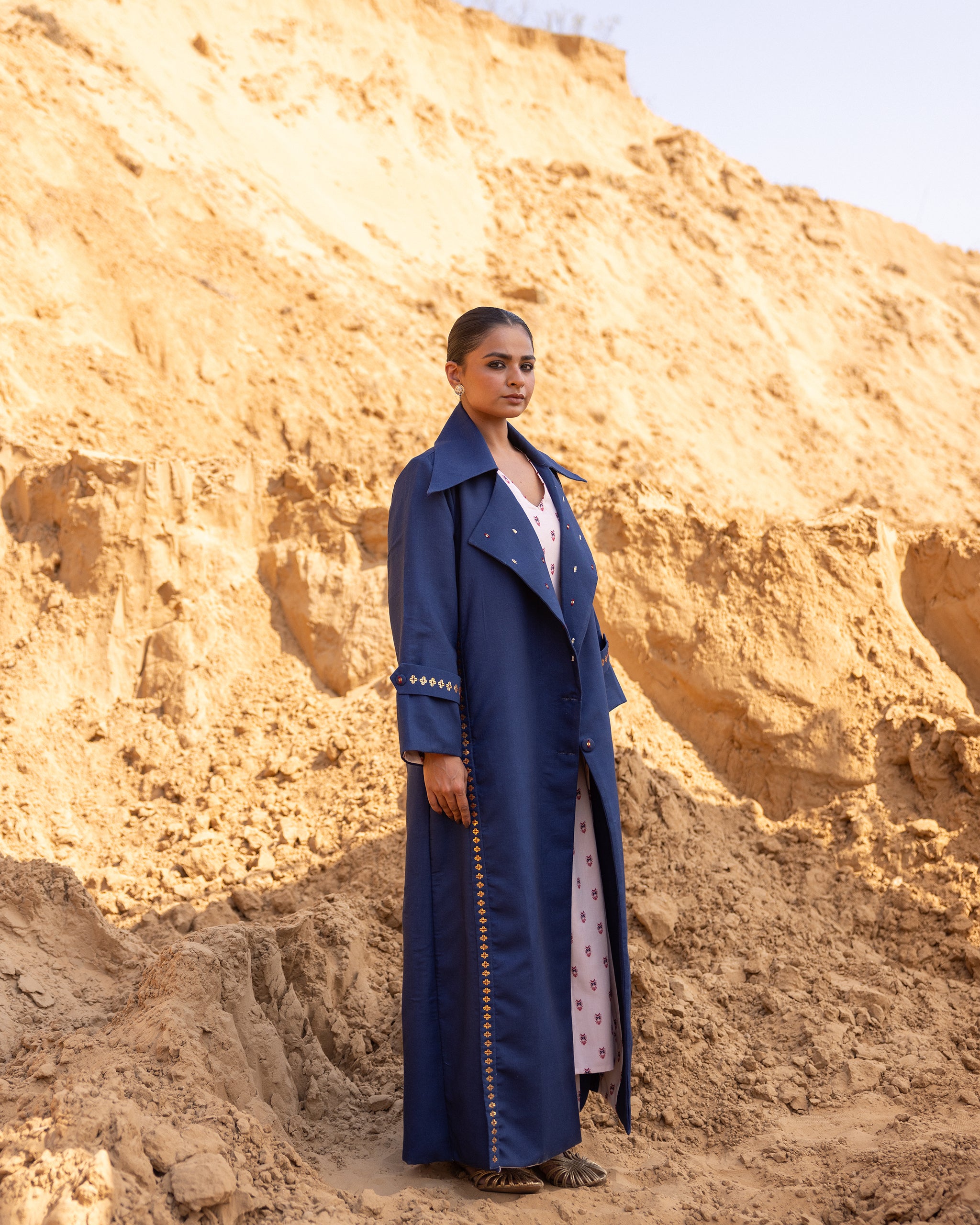 Kosha Dress & Jacket Set - Blue & Desert Sand