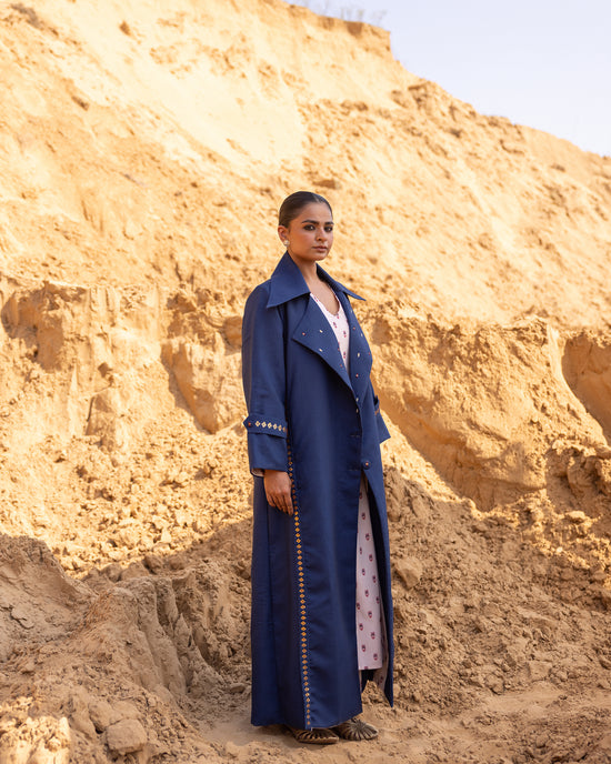 Kosha Dress & Jacket Set - Blue & Desert Sand