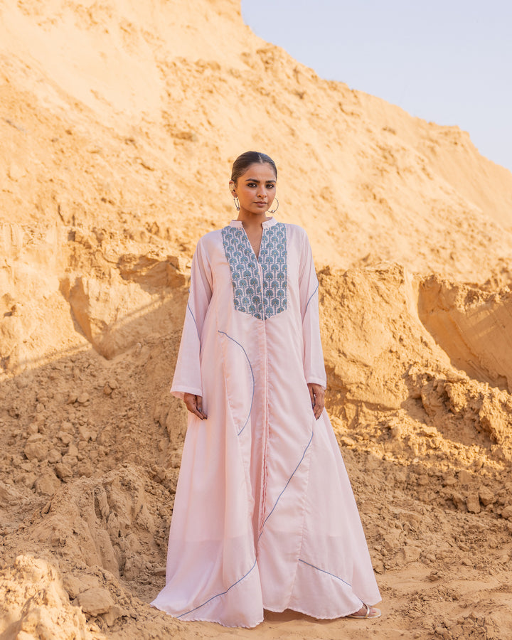 Desert Sand Cotton Silk embroidered long dress