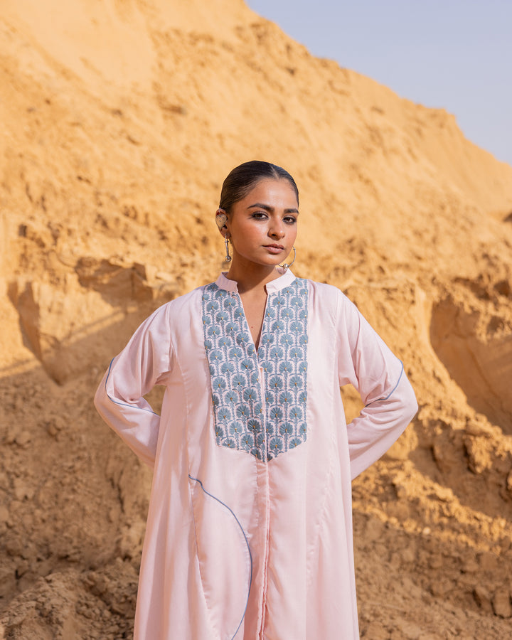 Desert Sand Cotton Silk embroidered long dress