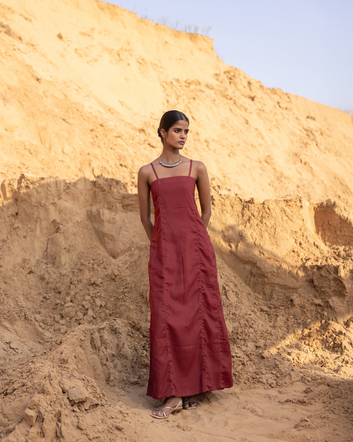 Rhysa Dress & Jacket Set - Desert Sand & Maroon