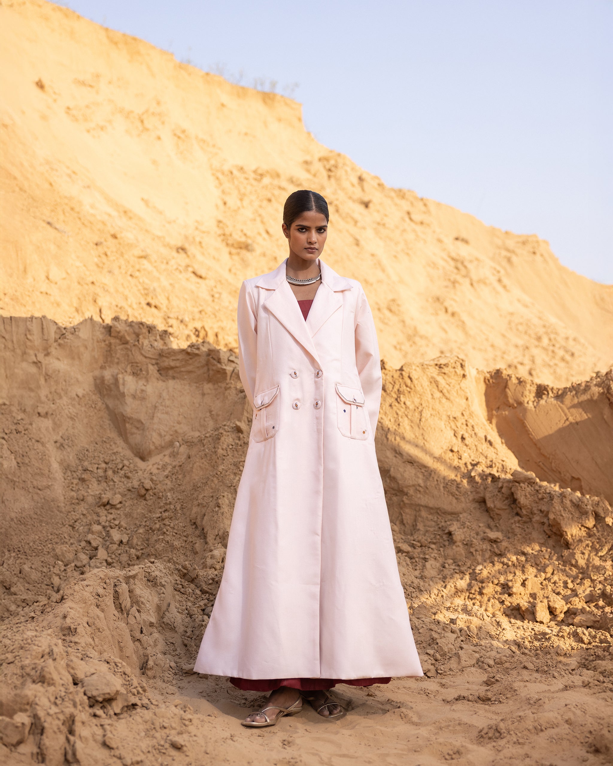 Rhysa Dress & Jacket Set - Desert Sand & Maroon