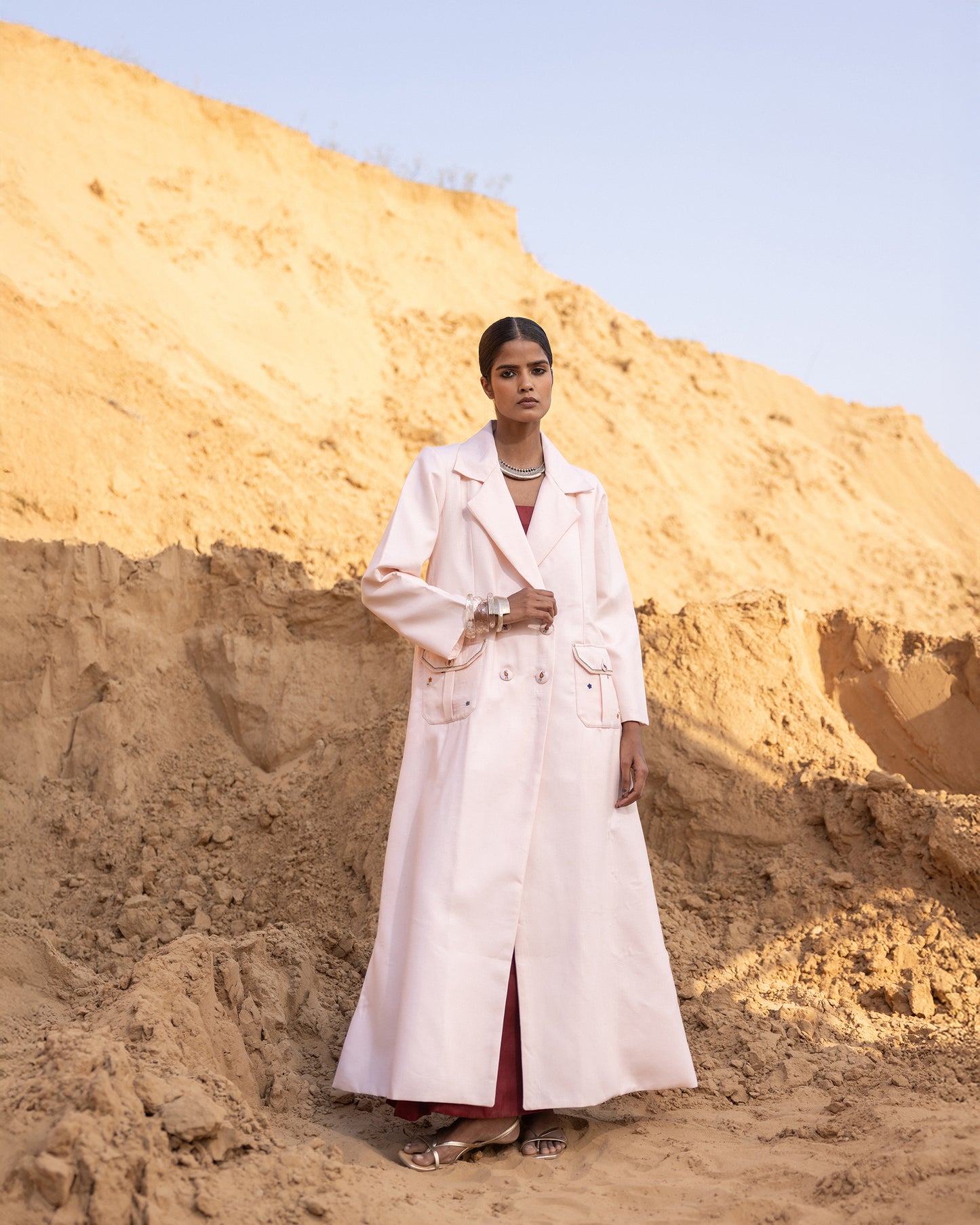 Rhysa Dress & Jacket Set - Desert Sand & Maroon