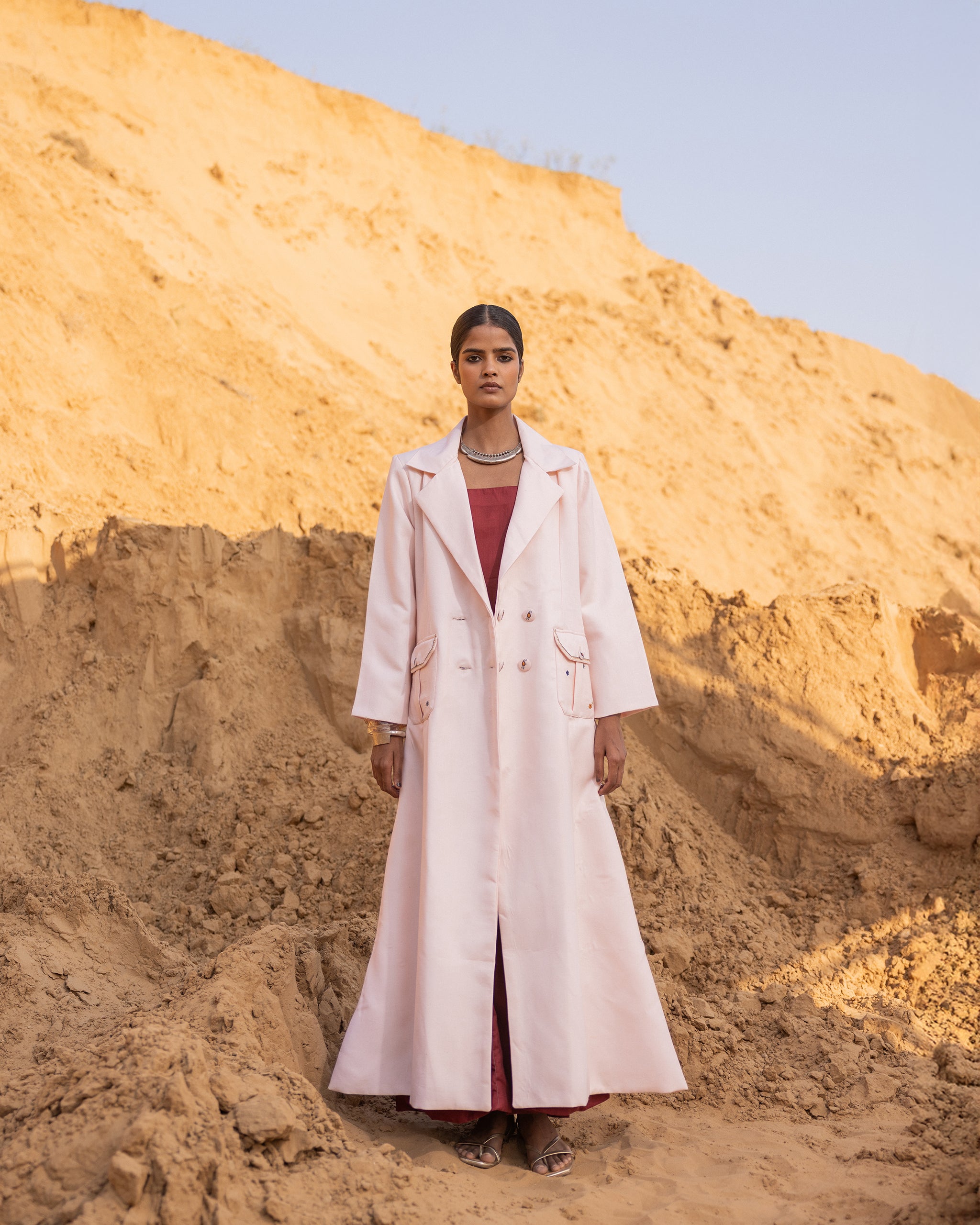 Rhysa Dress & Jacket Set - Desert Sand & Maroon