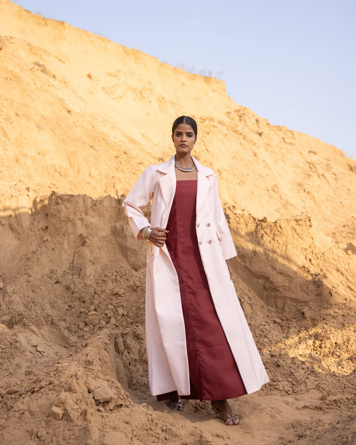 Rhysa Dress & Jacket Set - Desert Sand & Maroon