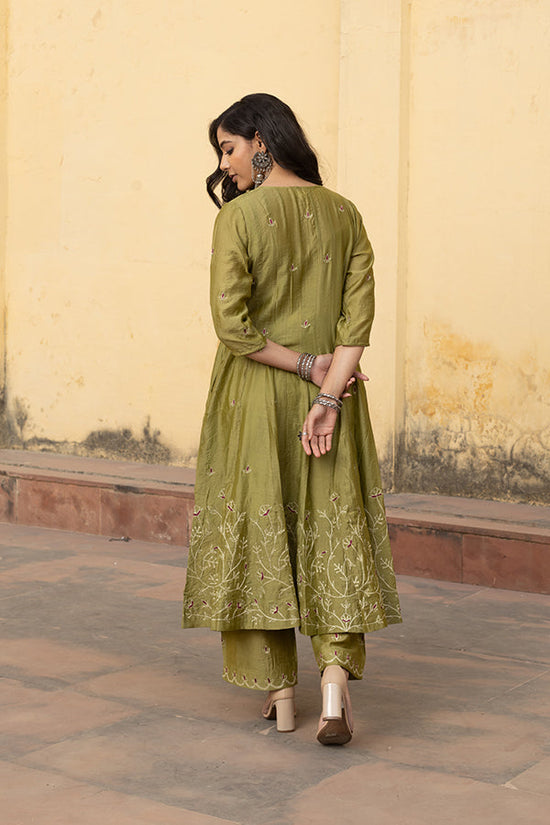 Mehndi Green Zari Jaal Embroidered Anarkali Suit Set
