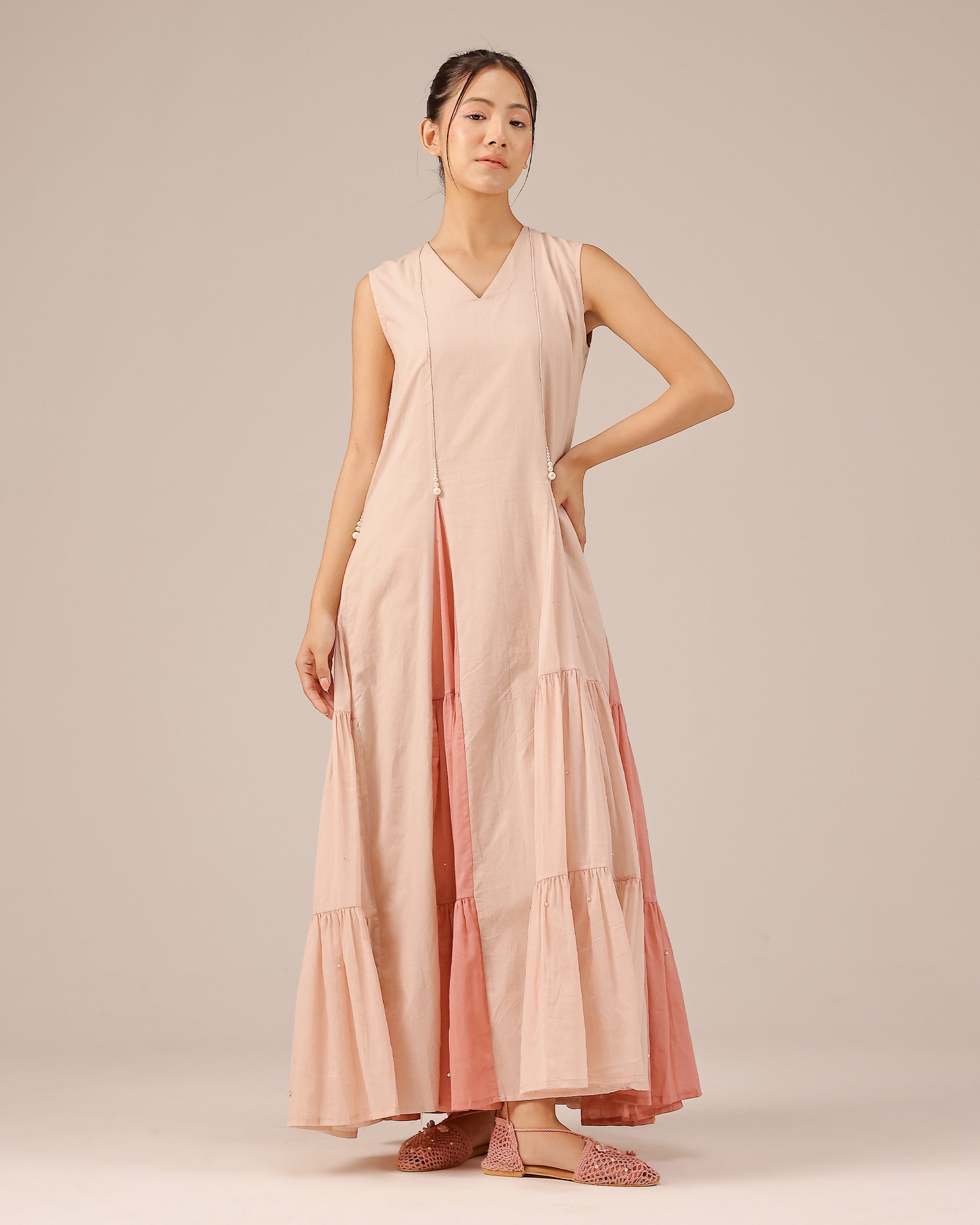 Pink Blush Pearl Sleeveless Midi Dress - OurDve