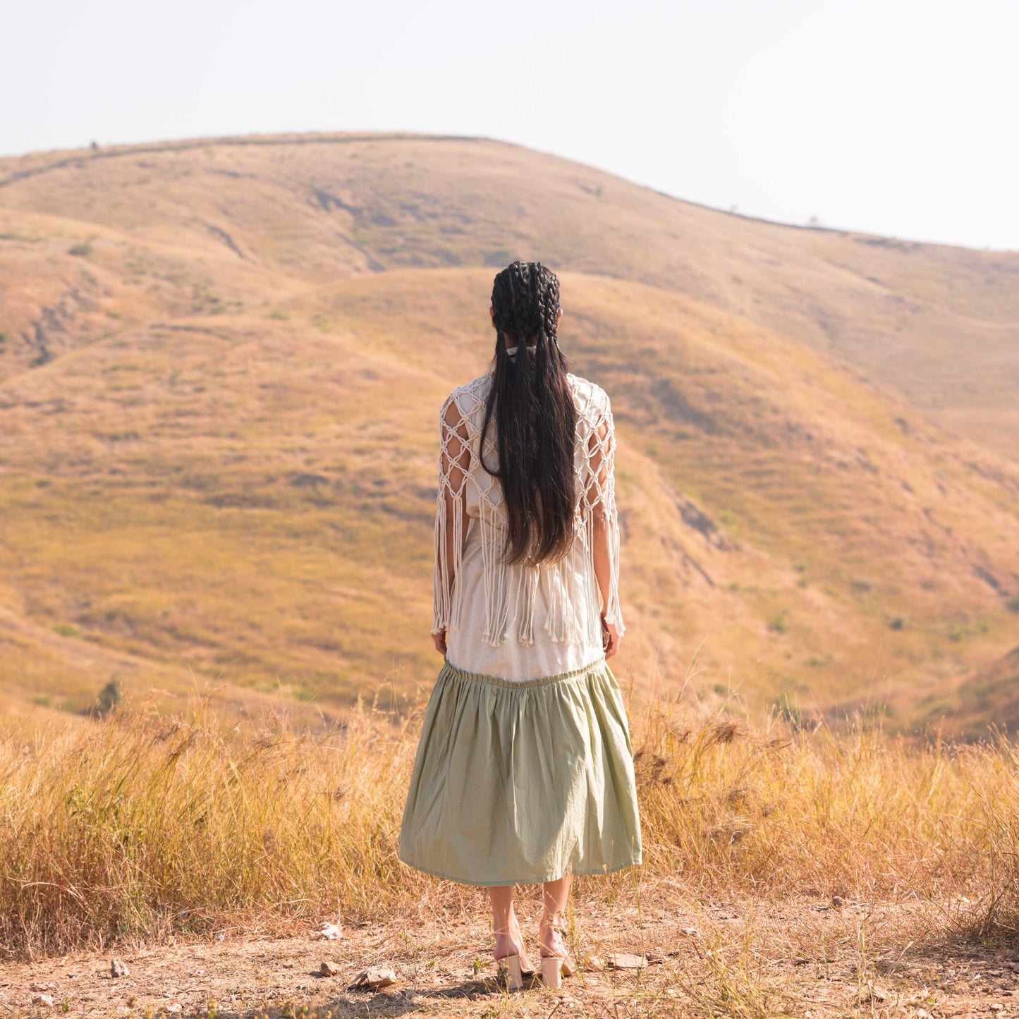 Noura Top & Skirt Set - Beige and Green
