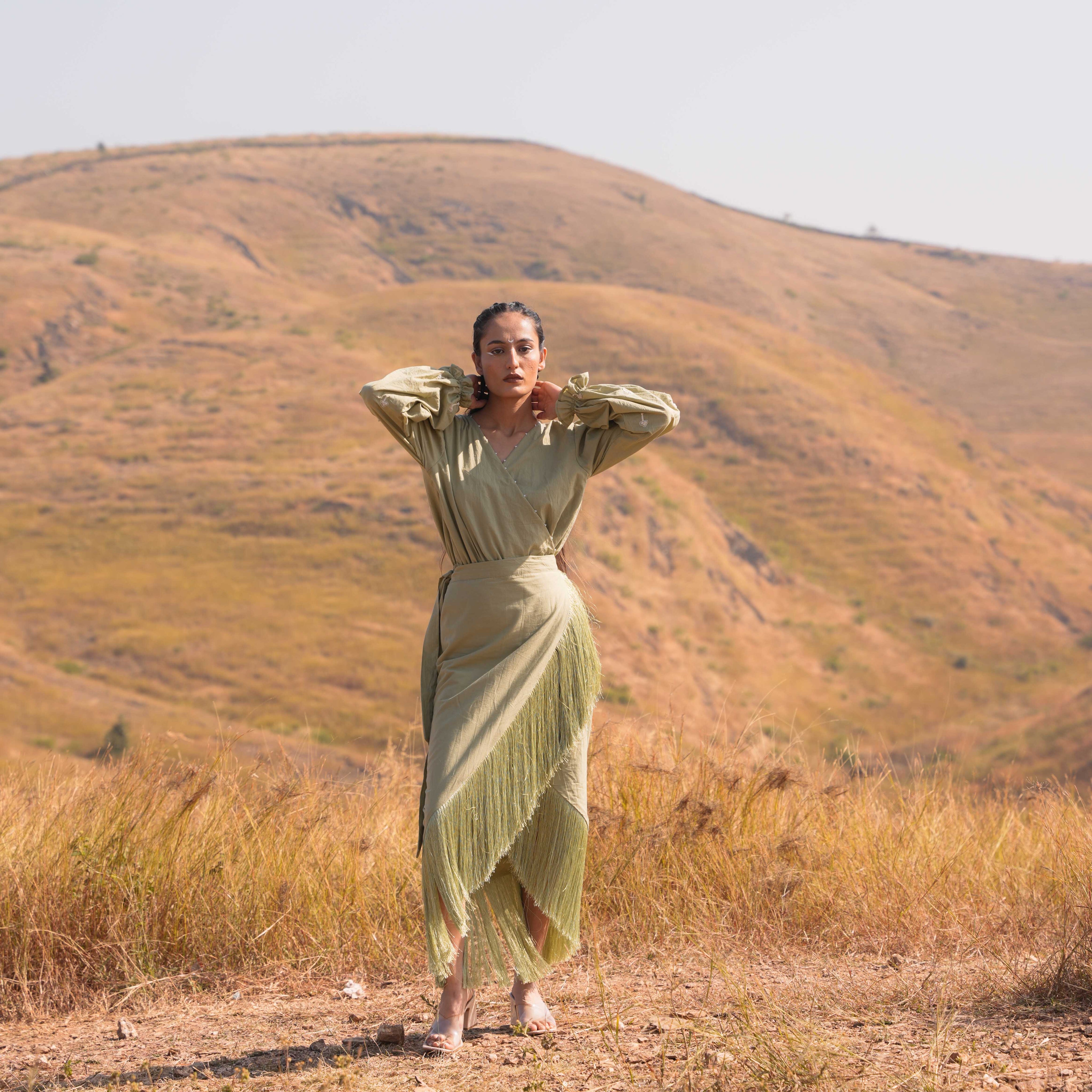 Moon Lit Top and Skirt Set - Green