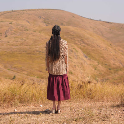 Noura Top & Skirt Set - Maroon and Brown