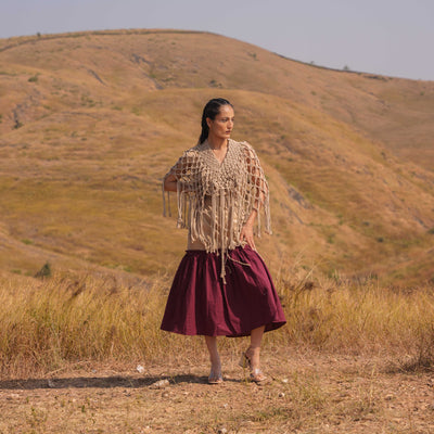 Noura Top & Skirt Set - Maroon and Brown