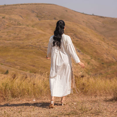 Beige Cascade Cotton Dress - OurDve