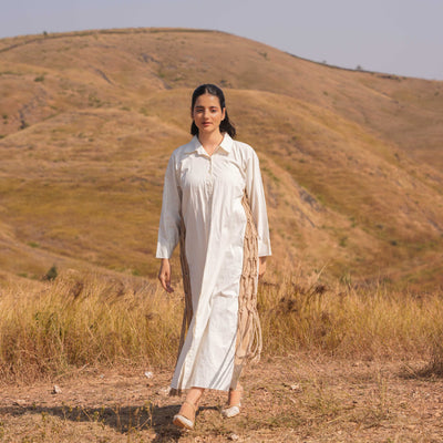 Beige Cascade Cotton Dress - OurDve