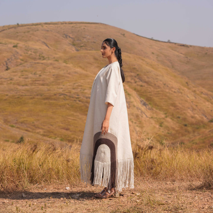 Beige Handwoven Ethera Dress and Jacket Set