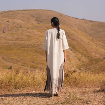 Beige Handwoven Ethera Dress and Jacket Set