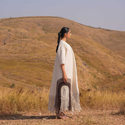 Beige Handwoven Ethera Dress and Jacket Set