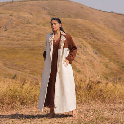 Brown Zoya Cotton Poplin Dress and Cotton Jacket Set - OurDve