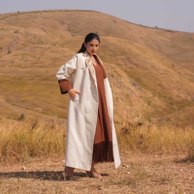 Brown Zoya Cotton Poplin Dress and Cotton Jacket Set - OurDve