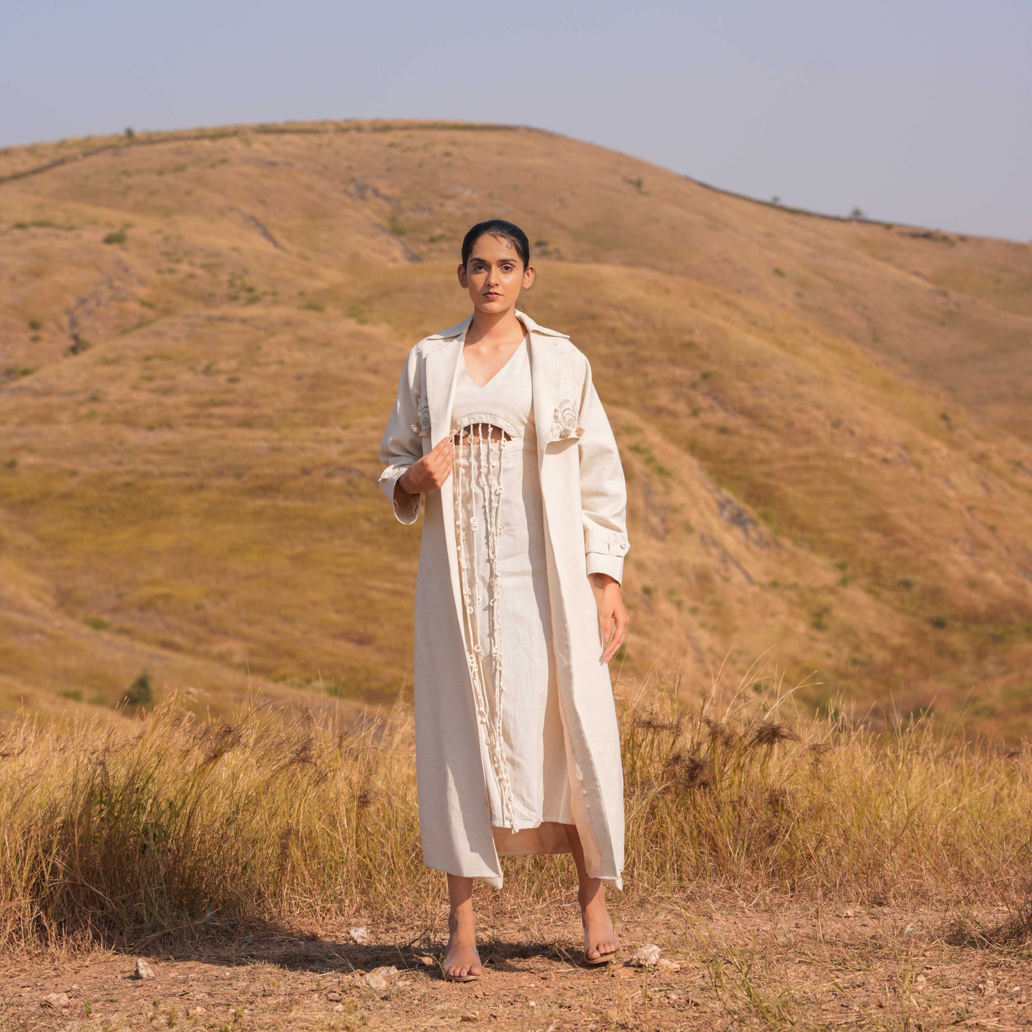 Miraya Dress and Jacket Set Beige