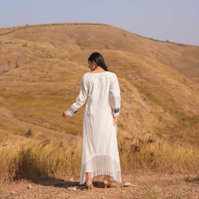 Beige Fray Maxi Cotton Dress - OurDve