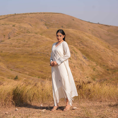 Beige Fray Maxi Cotton Dress - OurDve