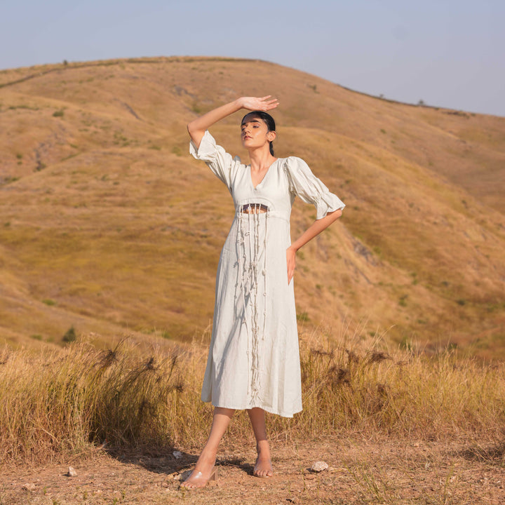 Grey Miraya Cotton Dress and Cotton Jacket Set - OurDve