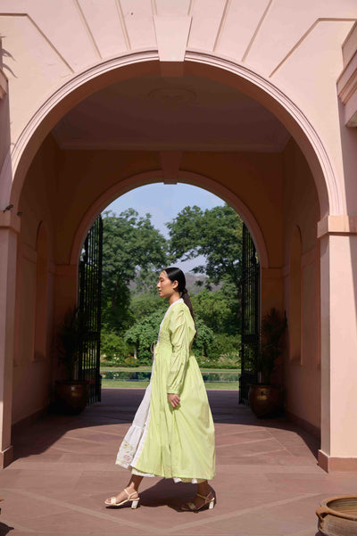 Rose Dress and Jacket Set - Green and White