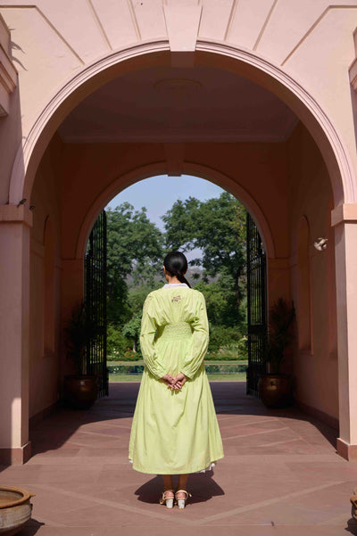 Rose Dress and Jacket Set - Green and White