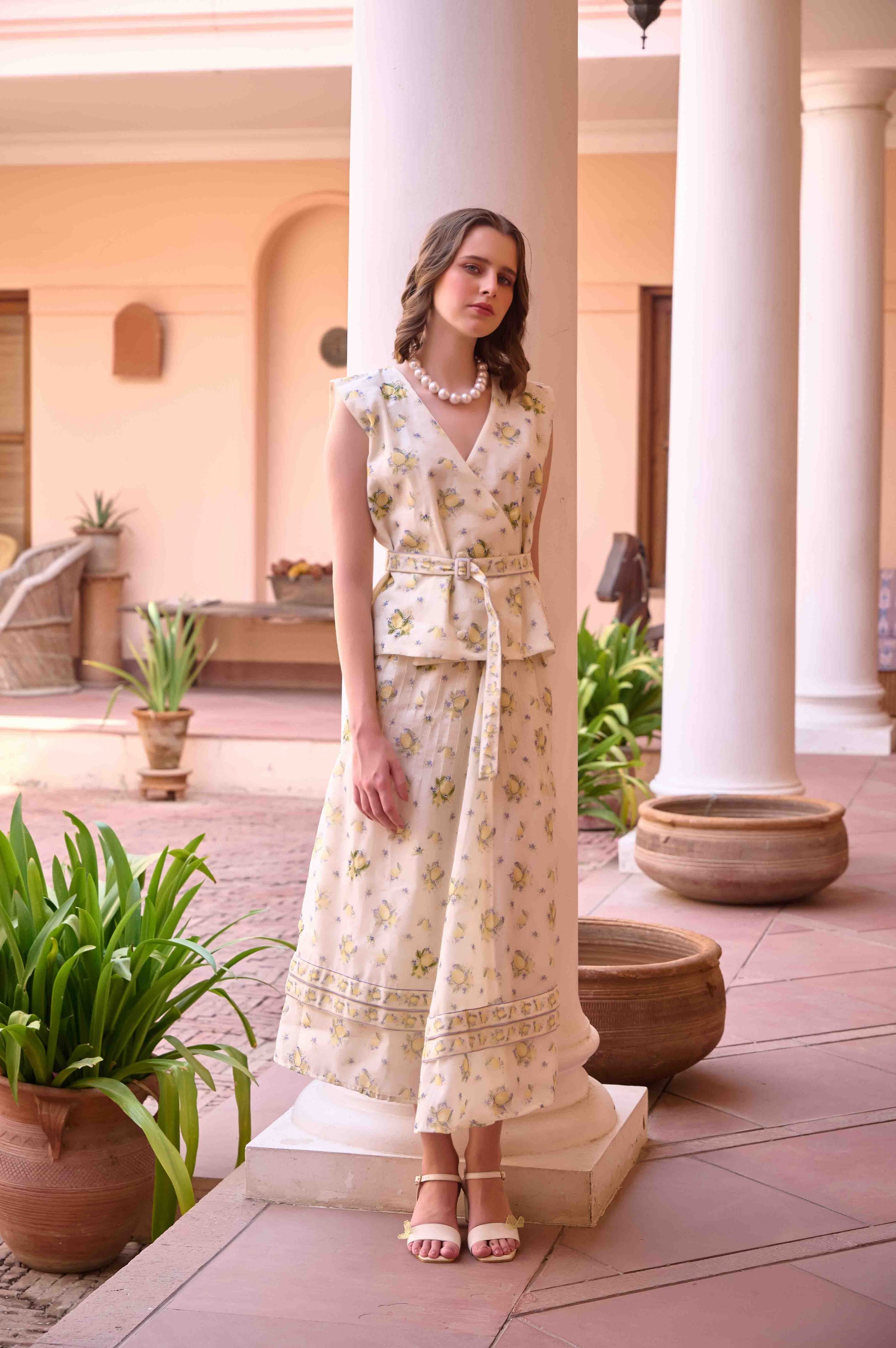 Jim Top and Skirt Set - Lemon Yellow Printed