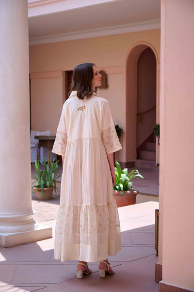 Charlotte Beige Cotton Long Dress - OurDve