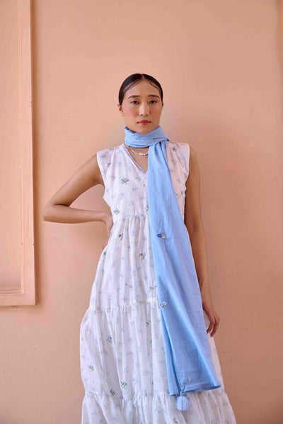Rose Dress and Jacket Set - Blue and White
