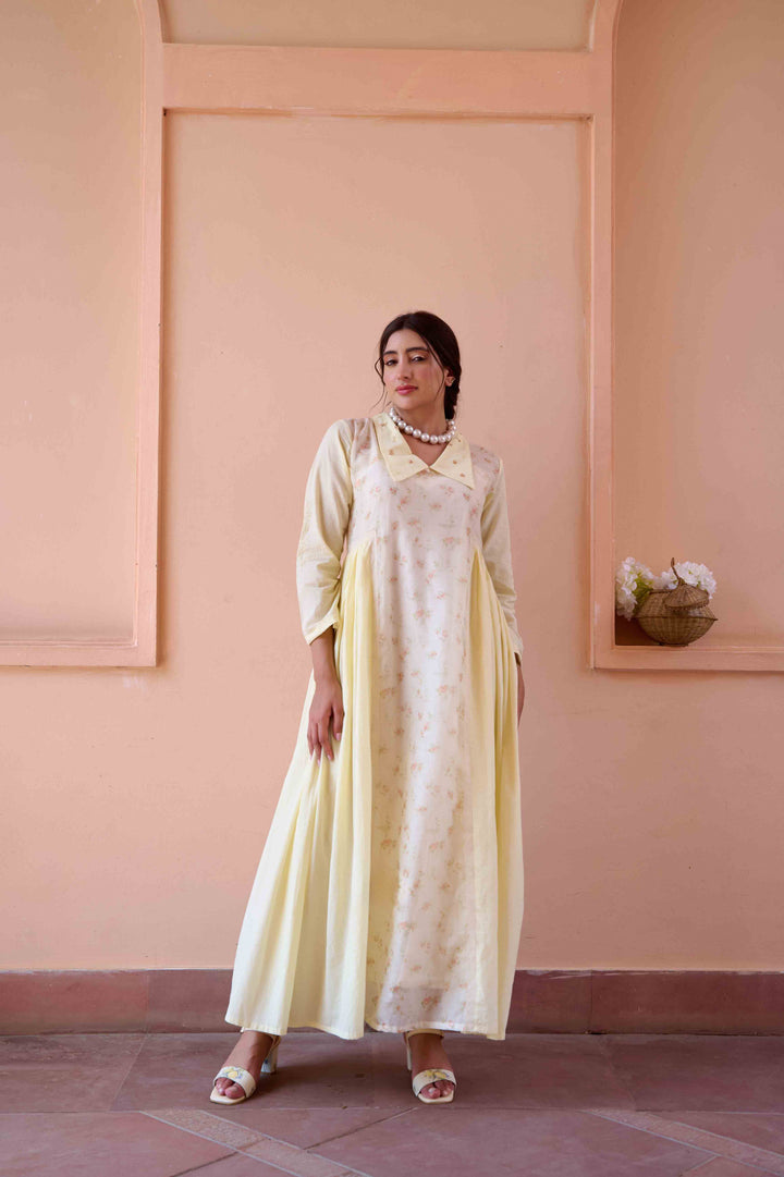 Yellow Printed Esme Long Dress - OurDve