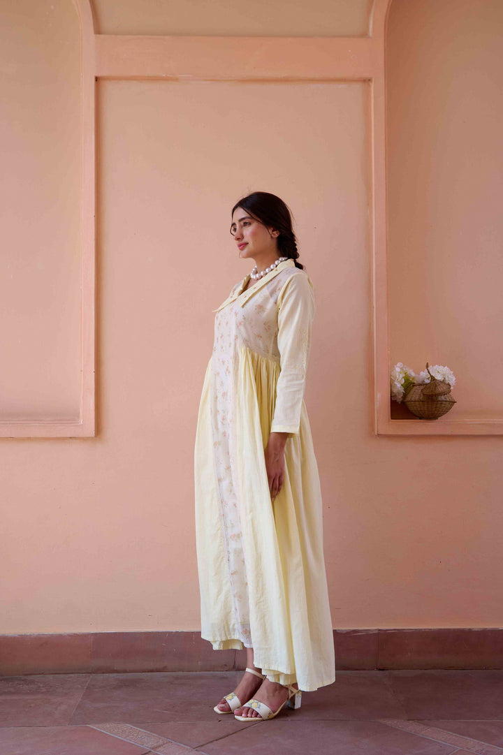 Yellow Printed Esme Long Dress - OurDve