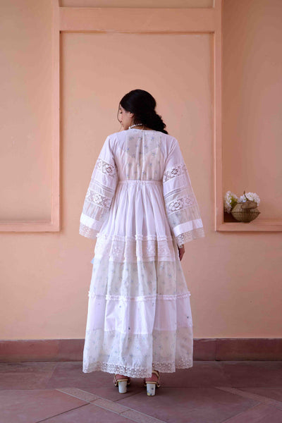 White Lucy Long Dress | Flare Cotton Dress - OurDve
