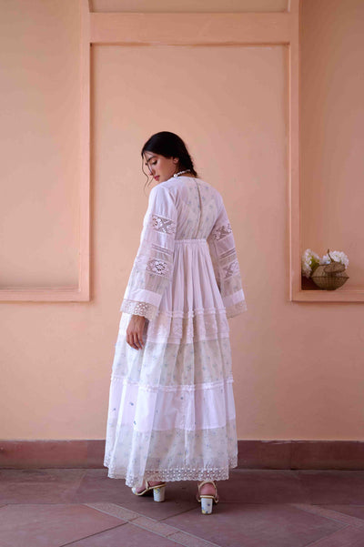 White Lucy Long Dress | Flare Cotton Dress - OurDve