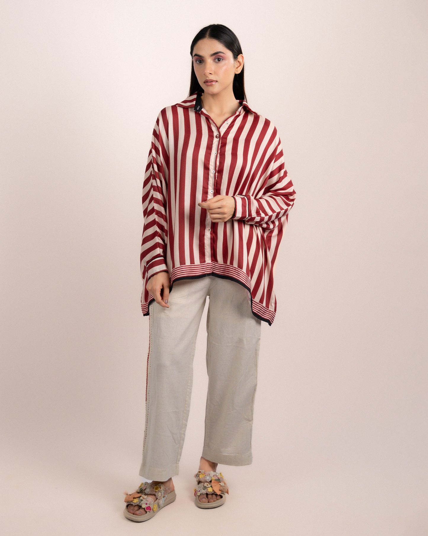 Aira Shirt - Ajrakh Maroon Thick Stripe