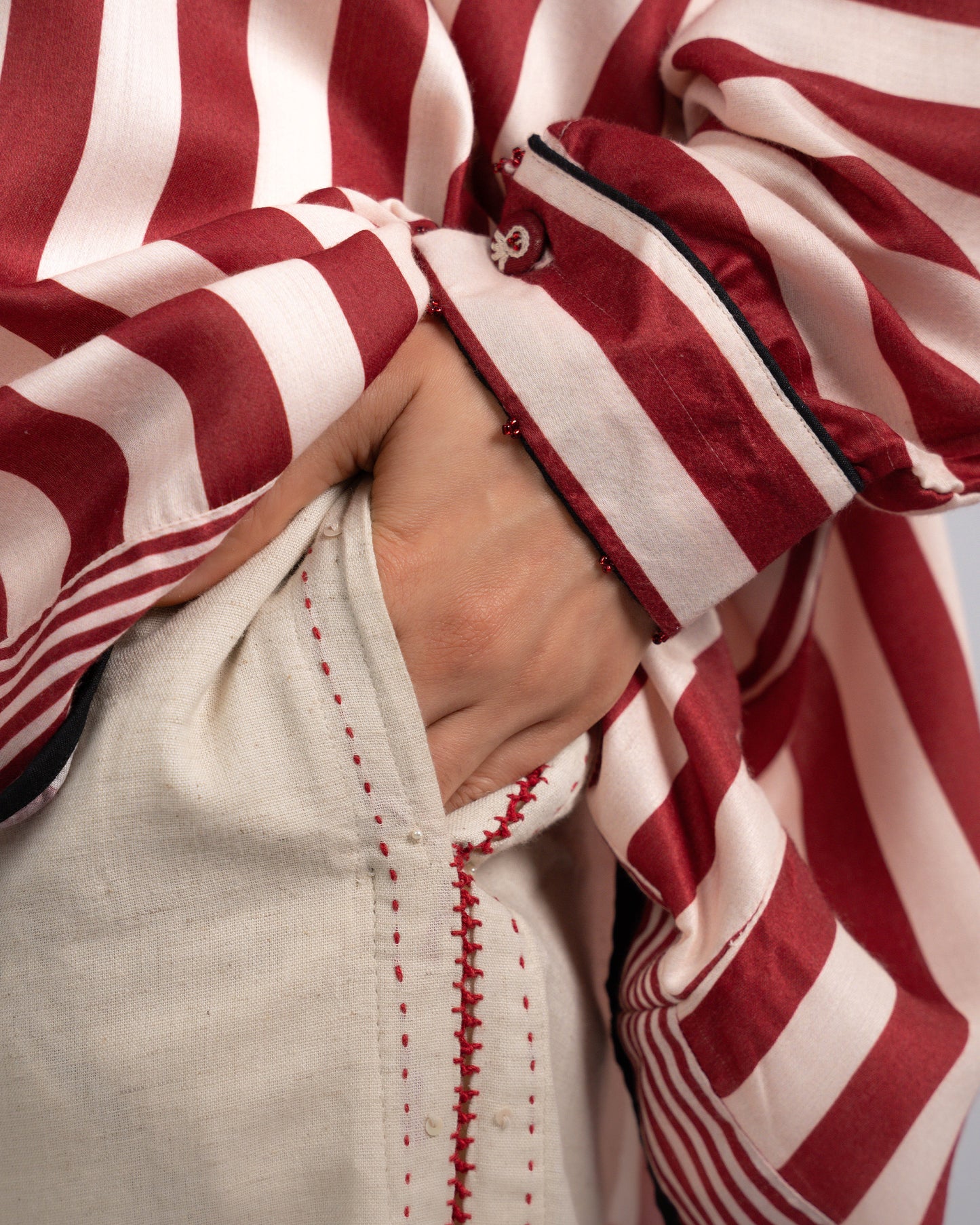 Aira Shirt - Ajrakh Maroon Thick Stripe