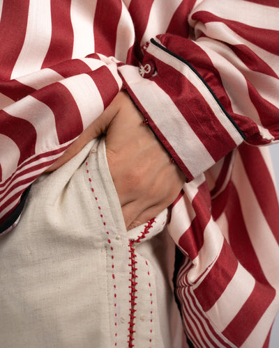 Aira Shirt - Ajrakh Maroon Thick Stripe