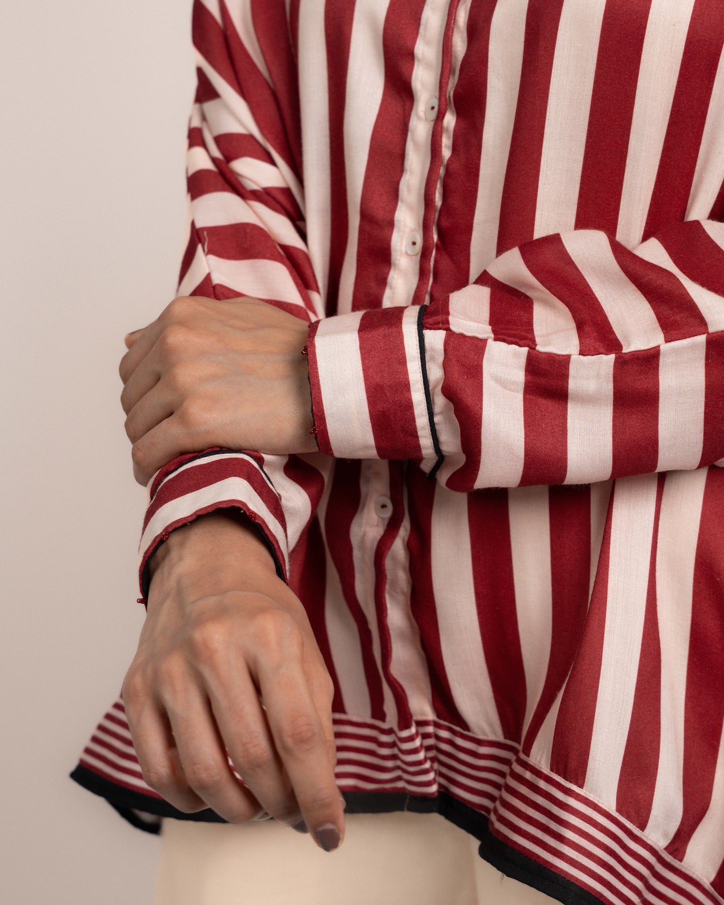 Aira Shirt - Ajrakh Maroon Thick Stripe