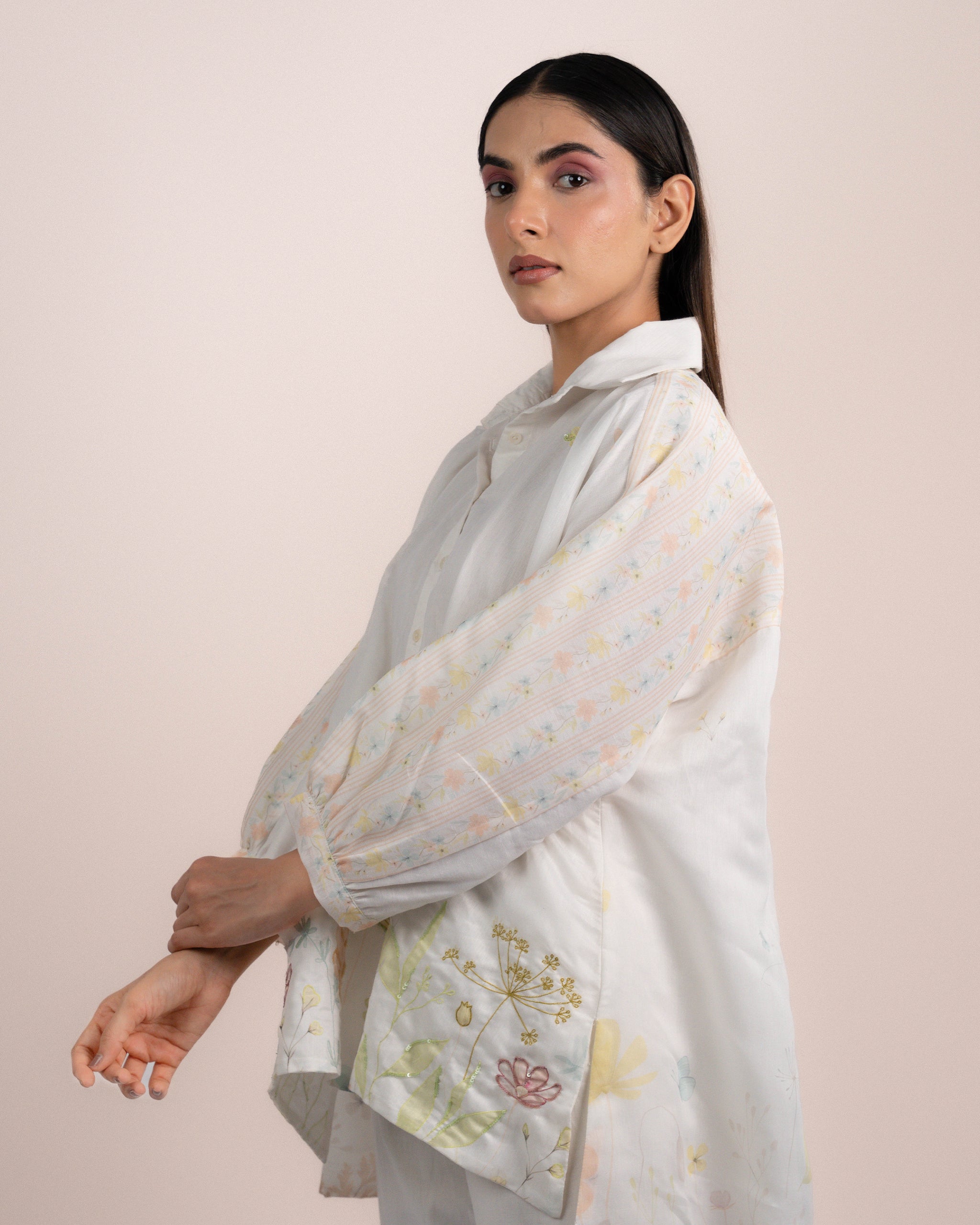 Kira Shirt - Chanderi Garden Print