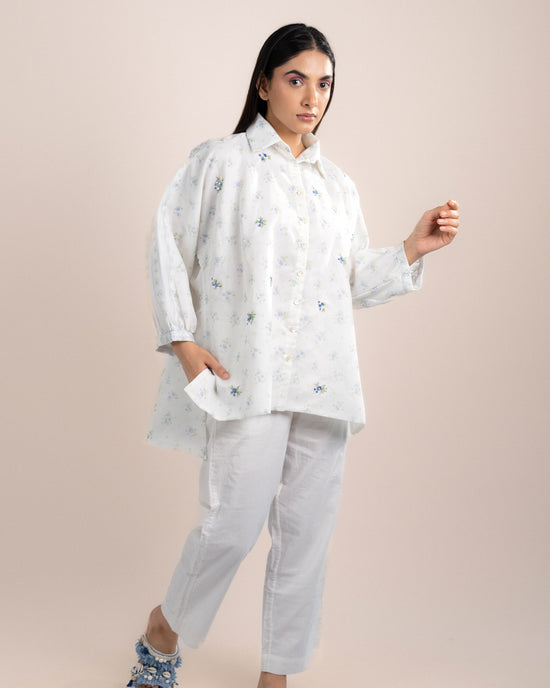 Kira Shirt - Blue Rose Chanderi Fabric