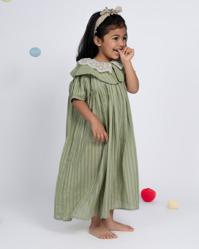 Mini Dress - Pale Green Strips