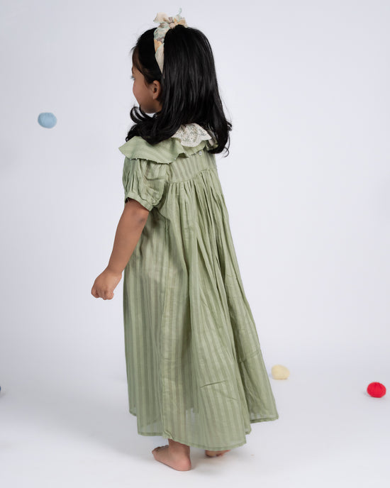 Mini Dress - Pale Green Strips