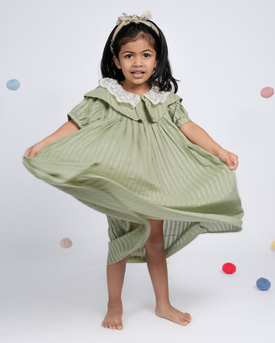 Mini Dress - Pale Green Strips
