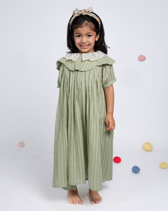 Mini Dress - Pale Green Strips