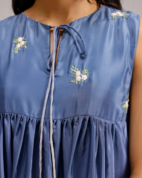 Blush Melt Dress - Blue To Beige Crepe