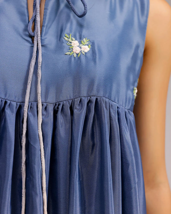 Blush Melt Dress - Blue To Beige Crepe