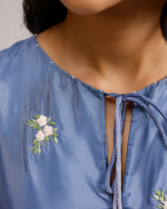 Blush Melt Dress - Blue To Beige Crepe