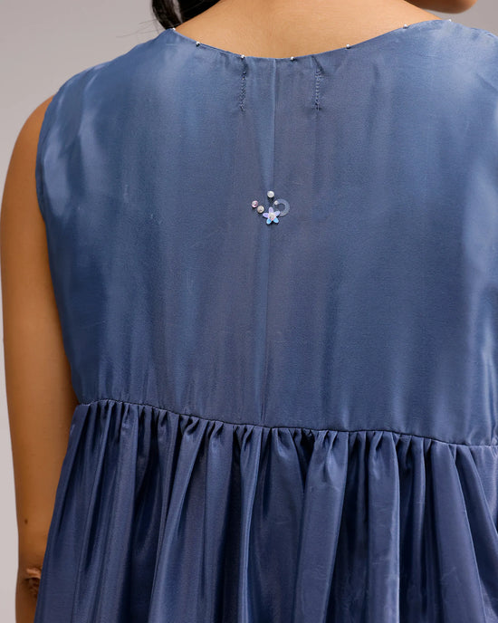Blush Melt Dress - Blue To Beige Crepe